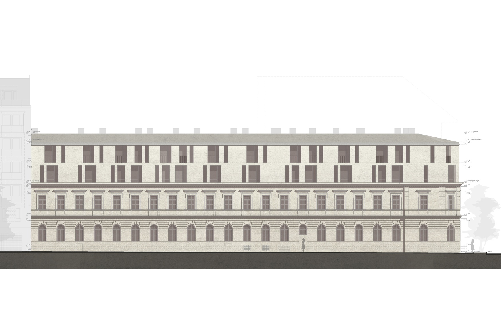 eklektikus bérház bővítése